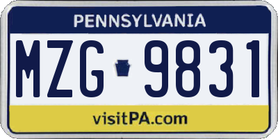PA license plate MZG9831