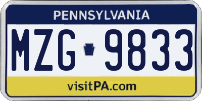 PA license plate MZG9833
