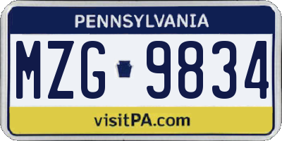 PA license plate MZG9834