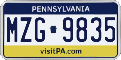 PA license plate MZG9835
