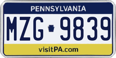 PA license plate MZG9839