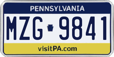 PA license plate MZG9841