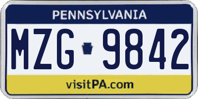 PA license plate MZG9842