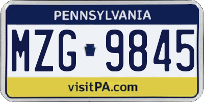 PA license plate MZG9845
