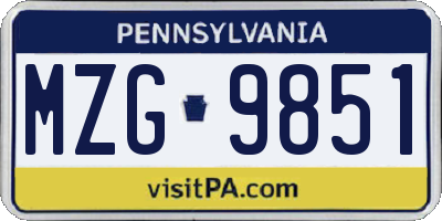 PA license plate MZG9851