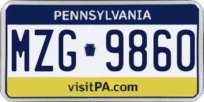 PA license plate MZG9860