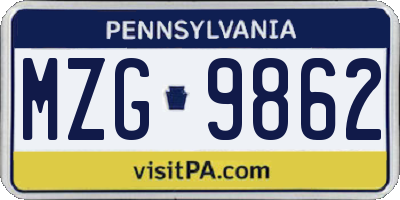 PA license plate MZG9862