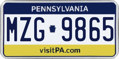 PA license plate MZG9865
