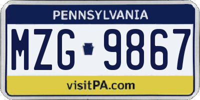 PA license plate MZG9867