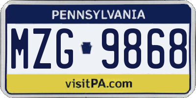 PA license plate MZG9868