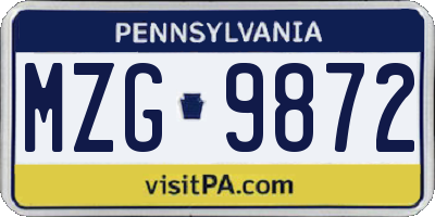 PA license plate MZG9872