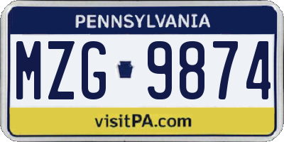 PA license plate MZG9874