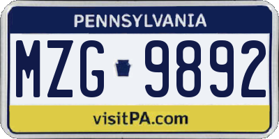 PA license plate MZG9892