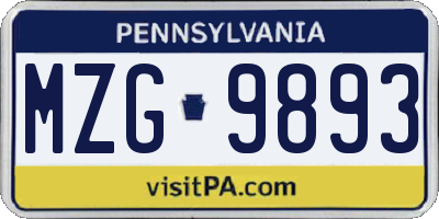 PA license plate MZG9893