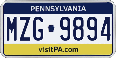 PA license plate MZG9894