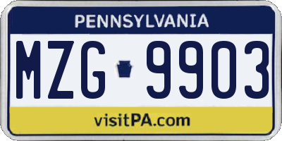 PA license plate MZG9903