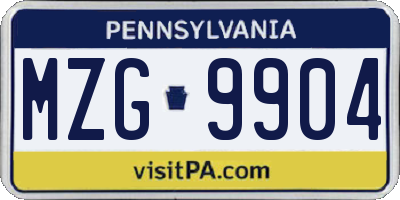 PA license plate MZG9904