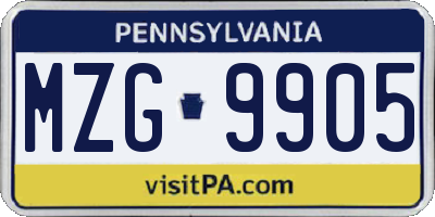 PA license plate MZG9905