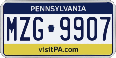 PA license plate MZG9907