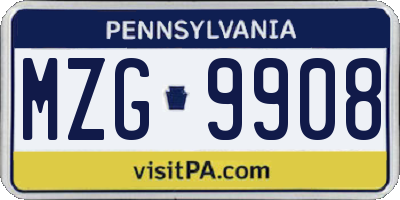 PA license plate MZG9908