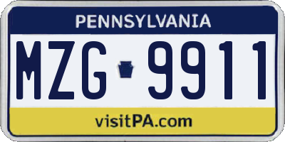 PA license plate MZG9911