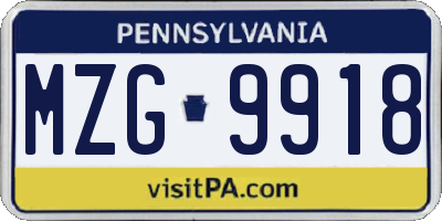 PA license plate MZG9918