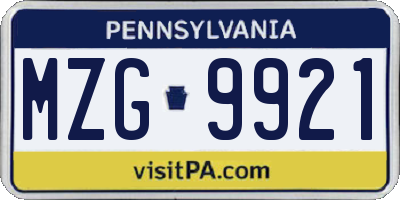 PA license plate MZG9921