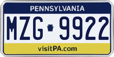 PA license plate MZG9922