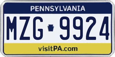 PA license plate MZG9924