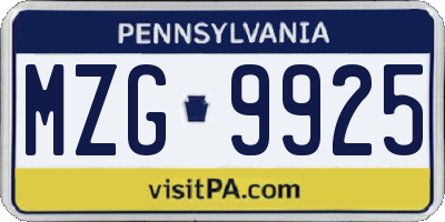 PA license plate MZG9925