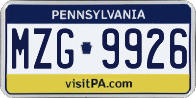 PA license plate MZG9926