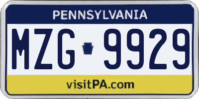 PA license plate MZG9929