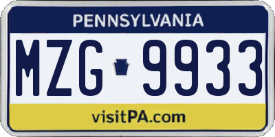 PA license plate MZG9933