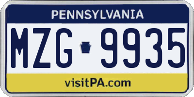 PA license plate MZG9935