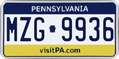 PA license plate MZG9936