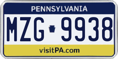 PA license plate MZG9938