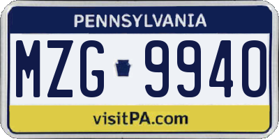 PA license plate MZG9940