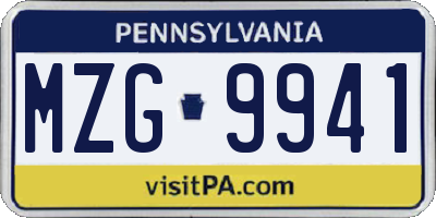 PA license plate MZG9941