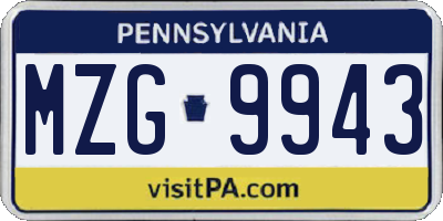 PA license plate MZG9943