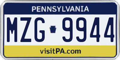 PA license plate MZG9944