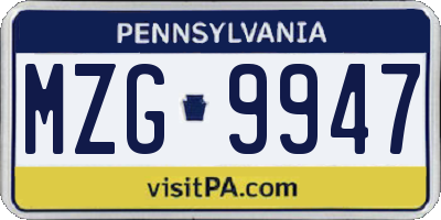 PA license plate MZG9947