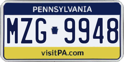 PA license plate MZG9948