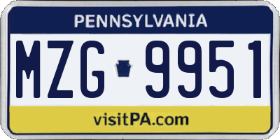 PA license plate MZG9951