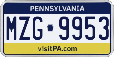 PA license plate MZG9953