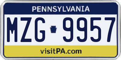 PA license plate MZG9957
