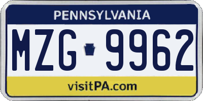 PA license plate MZG9962