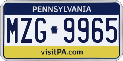 PA license plate MZG9965