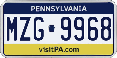 PA license plate MZG9968