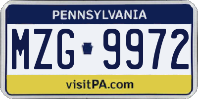 PA license plate MZG9972