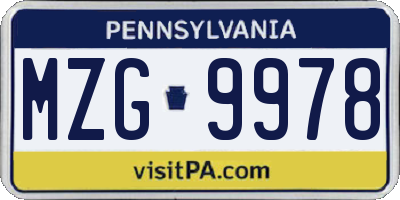 PA license plate MZG9978